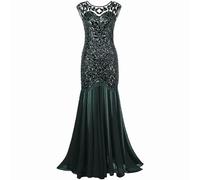 JAWSEU Women's Cocktail Dress 1920s Sequin Evening Dress Gatsby Costume Dress 1920s Flapper Dress Women's V-Neck Sexy Long Elegant Dress for Art Deco Evening Cocktail Party Prom Dark Green