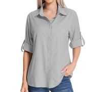Jawtut Womens Safari Sun Shirts UPF 50+ UV Sun Protection Long Sleeve Outdoor Quick Dry Fishing Hiking Gardening Shirts, Z- Grey, M