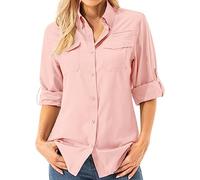 Jawtut Womens Safari Sun Shirts UPF 50+ UV Sun Protection Long Sleeve Outdoor Quick Dry Fishing Hiking Gardening Shirts, Pink, M