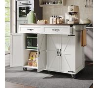 Jaxenor Rolling Kitchen Island on Wheels with Spice&Towel Rack, Kitchen Trolley with Adjustable Shelves, Folding Side Board, Large Cabinet, Storage Trolley with 2 Drawers for Home Kitchens, White