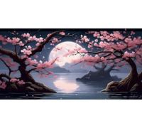 Jaxiaco Moon Cherry Blossom 5D Diamond Painting Kits for Adults 8x16in, Large DIY Full Round Drill Diamond Art Kits for Kids, Cross Stitch Crystal Rhinestone Diamond dots for Home Decor 20x40cm M-235