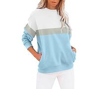 JAXICH Women's Crew Neck Sweatshirt Long Sleeve Solid Color Casual Pullover Lightweight Loose Tops Striped Print Women Super Soft Sweatshirt Oversized Comfortable Hoodie Ladies Jumpers Sweatshirt