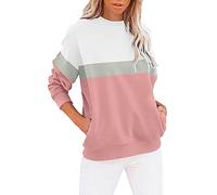 JAXICH Women's Crew Neck Sweatshirt Long Sleeve Solid Color Casual Pullover Lightweight Loose Tops Striped Print Women Super Soft Sweatshirt Oversized Comfortable Hoodie Ladies Jumpers Sweatshirt