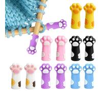 JAXICREY 12Pcs Knitting Needle Stoppers, Cat Paw Knitting Needle Point Protectors, Colorful Silicone Stitch Stoppers, Needles Tip Caps, Knit Accessories for Sewing Quilting Crocheting DIY Art Project