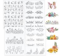 JAXICREY 4 Sheets Stick and Stitch Embroidery Patterns Paper, 78Pcs Water Soluble Embroidery Patterns Paper, Wash Away Stabilizers, Pre-Printed Flower Letters Transfers for Hand Sewing Lovers Beginner