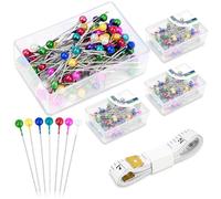 JAXICREY 400 Pcs Sewing Pins Dressmaking, Coloured Pins Sewing Accessories 38mm Long, Straight Heads Pin with Tape Measure for Clothes, Fabric, Dress Making, Quilting, Art Crafts and DIY