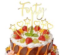 JAXICREY 40th Birthday Cake Topper, 7Pcs Gold Acrylic 40th Cake Topper with Hreat Star Cupcake Picks, Gold 'Forty' Toppers, Happy 40 Years Old Birthday Sign for Women Men Themed Party Decorations