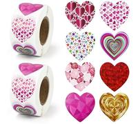 JAXICREY Heart Stickers, 1000pcs Glitter Love Sticker, 2.5cm Foil Sparkly Love Heart Stickers, Self Adhesive for Scrapbooking Envelope Gifts Birthday Wedding Valentine's Day Teacher Reward Party