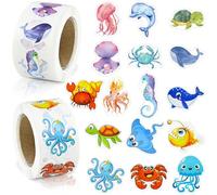 JAXICREY Sticker Animals, 2 Rolls / 1000 Pieces Stickers Sea Animals Sea Animal Stickers Sticker Roll Sticker Ocean Children's Roll Animal Sticker Fish Sticker Underwater World for Scrapbooking DIY