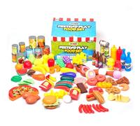 Jaxojoy Pretend Play Food Set for Kids Ages 3+ (122pcs) - Toy Kitchen Accessories With Fake Food for Imaginative Play