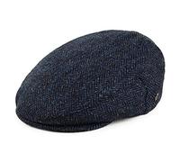 Jaxon & James Harris Tweed Herringbone Ardmore Flat Cap - Blue-Black - Large