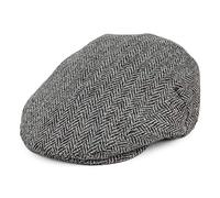 Jaxon & James Harris Tweed Herringbone Kinloch Flat Cap - Black-Grey - Large