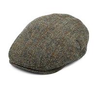 Jaxon & James Harris Tweed Herringbone Lundale Flat Cap - Olive-Brown - Small