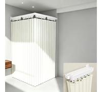 Jaxuzegs Foldable Shower Curtain Rod Set Wall Mounted No-Drilling 2-5-Fold Multi Angle Folding Corner Rod for Bathrooms Bathtub Changing Rooms Gray/White,White,150x180cm