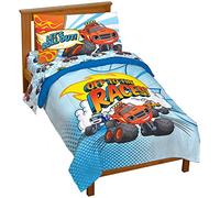 Jay Franco Blaze and The Monster Machines Off to The Races 4 Piece Toddler Size Bed Set - Super Soft Microfiber Bed Set Includes Size Comforter & Sheet Set (Official Blaze Product)