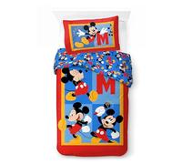 Jay Franco Children's Disney Mickey Mouse Single Duvet Cover Set - 100% Cotton Super Soft Bedding with Pillowcase, Official Licensed Product, Red, 2 Piece Set