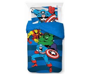 Jay Franco Children's Marvel Avengers Single Duvet Cover Set - 100% Cotton Super Soft Bedding with Pillowcase, Official Licensed Product, Blue, 2 Piece Set