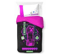 Jay Franco Children's Minecraft Single Duvet Cover Set - 100% Cotton Super Soft Bedding with Pillowcase, Official Licensed Product, Pink, 2 Piece Set