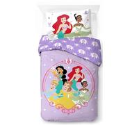 Jay Franco Disney Princess Duvet Cover Set - Kids Super Soft Bedding with Pillowcase, COVER ONLY Comforter Not Included, Ariel, Belle, Cinderella, Jasmine, and Tiana, Purple, 2 Piece Single