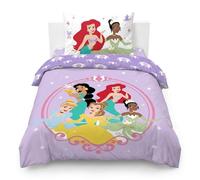 Jay Franco Disney Princess Duvet Cover Set - Super Soft 100% Cotton Bedding with Pillowcase, COVER ONLY Comforter Not Included, Ariel, Belle, Cinderella, Jasmine, and Tiana, Purple, 2 Piece Single