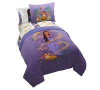 Jay Franco Disney Wish Twin Comforter Set - 5 Piece Bed Set Includes Sheet Set & Pillow Covers - Super Soft Kids Bedding Features Asha, Valentino & Star