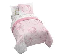 Jay Franco Hello Kitty Twin Comforter Set, 5 Piece Bed in a Bag - Kawaii Pink Bedding Set with Comforter, Sheets and Sham, Soft Brushed Microfiber, Machine Washable, Cute Bedroom Decor