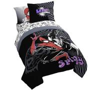 Jay Franco Kids Comforter Set Includes Sheets and Pillow Covers - Soft and Cozy Bed Set for Stylish Room Decor, Black - Marvel Comics, 5 Piece Twin Size Bedding