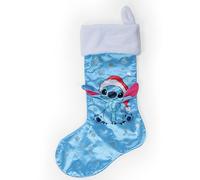 Jay Franco Kids Disney Lilo & Stitch Christmas Stocking - 32 x 50cm Stitch Santa with Glitter Snowflakes - Fireplace Hanging Holiday Ornaments Decoration, Blue