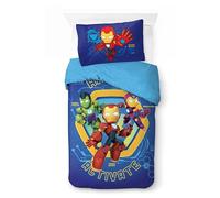 Jay Franco Kids Marvel Iron Man and His Awesome Friends Duvet Cover Set - 100% Cotton Super Soft Bedding with Pillowcase, Official Licensed Product, Blue, 2 Piece Single