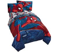 Jay Franco Marvel Spiderman Burst 4 Piece Twin Bed Set - Includes Reversible Comforter & Sheet Set - Bedding - Super Soft Fade Resistant Microfiber - (Official Marvel Product)