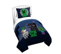 Jay Franco Minecraft Bad Night Twin Quilt & Sham Set - Super Soft Kids Bedding Features Creeper & Enderman - Fade Resistant Microfiber (Official Minecraft Product)