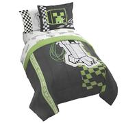 Jay Franco Minecraft Creeper Twin Comforter Set - 5 Piece Bedding Includes Sheet Set & Pillow Covers - Super Soft Gren & Gray Bedding