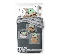 Jay Franco Star Wars Mandalorian Curious Child 100% Cotton 3 Piece Bedding Set 135 x 200 cm Single Size - Duvet Cover + Fitted Sheet 90 x 200 cm + Pillowcase 50 x 70 cm