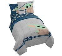 Jay Franco Star Wars The Mandalorian Hello Grogu 5 Piece Twin Size Bed Set - Includes Comforter & Sheet Set - Super Soft Kids Bedding Fade Resistant Microfiber (Official Star Wars Product)