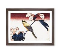 Jay & Hibiscus By Utagawa Hiroshige Asian Japanese Framed Print | A4 Walnut Framed Wall Art | Ready to Hang | Asian Floral Picture | Living Room Bedroom Lounge Office