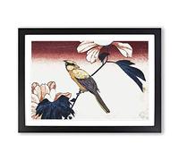 Jay & Hibiscus by Utagawa Hiroshige Framed Print | A2 Black Framed Wall Art | Ready to Hang | Asian Floral Picture | Living Room Bedroom Lounge Office