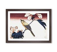 Jay & Hibiscus by Utagawa Hiroshige Framed Print | A2 Walnut Framed Wall Art | Ready to Hang | Asian Floral Picture | Living Room Bedroom Lounge Office