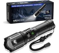 JAY-PARK 500000 Lumens Torches LED Super Bright Rechargeable, 5000mAh Long Lasting Powerful Torch with LED Power Display, Tactical Torch 5 Modes Zoomable, IP67 Waterproof, for Camping, Emergency