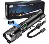 JAY-PARK High Lumen Flashlight - 1,000,000 Lumens, Rechargeable 5000mAh with LCD Display, Zoomable Long Beam (3000m), IP67 Waterproof, 5 Modes & Belt Clip - for Camping, Dog Walking