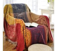 JAY-TECH 86" x 102" Chenille Jacquard Tassels Throw Blankets for Bed Couch Decorative Soft Chair Cover - Colorful Tribal Pattern (L)