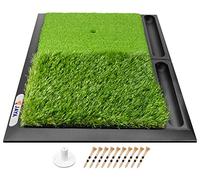 JAYA Golf Hitting Mat with Ball Tray, Heavy Rubber Base, Fairway & Rough Turf Golf Training Mat, Golf Tees and Rubber Tee Holder Included, Portable Golf Practice Mat for Indoor and Outdoor