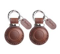 Jayanes Genuine Leather Keychain Holder Compatible with AirTag - Secure Case Cover Key Ring Chain Fob Accessories Intended for Air Tag - Dark Brown (2 Pack)