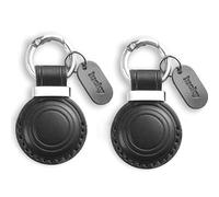 Jayanes Genuine Leather Keychain Holder Compatible with AirTag - Secure Case Cover Key Ring Chain Fob Accessories Intended for Air Tag - Black (2 Pack)