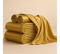 jaycorner Sheet Set 4-PCs, 6A Grade Natural Mulberry Silk, Pure Silk Bed Sheets Fits Mattress Upto 14-16" Deep Pocket (Olympic Queen, Mustard)