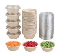 JAYEEY 10 oz Round Disposable salad bowls with lids, Sugarcane Fiber Paper Bowls take away food containers Plant Fibers Freezer Safe 50 Pack