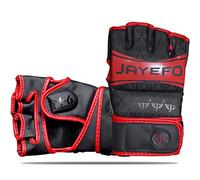 Jayefo Sports M-6 MMA Gloves - Open Palm Leather Boxing Gloves for Punching Bag, Kickboxing, Muay Thai, MMA, Men & Women Pro Sparring Fighting & Training Gloves | L/XL (Black & Red)