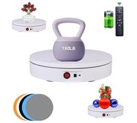 JAYEGT Motorized Rotating Display Stand，180Lbs Load，360 Degree Electric Rotating Turntable for Photography Products Display，Live Show,Remote Control +5 Colors Backgrounds(White / 8.66inch