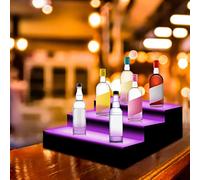 JAYEUW LED Lighted Liquor Bottle Display Shelf 16 inch LED Bar Shelves for Liquor 3 Tiers Illuminated Bottle Rack Holder for Home/Commercial Bar, Drinks Acrylic Lighting Shelves with Remote