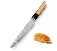 Jayger Handmade Bread Knife Hand Forged Damascus Steel Searrated Bread Cutter Octagonal Olive Wood Handle | Japanese Sharp Kitchen Pastry Knife, Bread Slicer