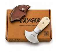 Jayger Handmade Leather Skiving Knife, Hand-Forged Thick Carbon Steel, Easy to Sharpen, Bone Handle, Round Head Cutter for DIY Leathercraft, Leather Working Tools